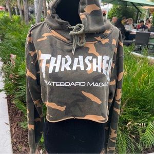 Thrasher Army Cropped Hoodie, Green